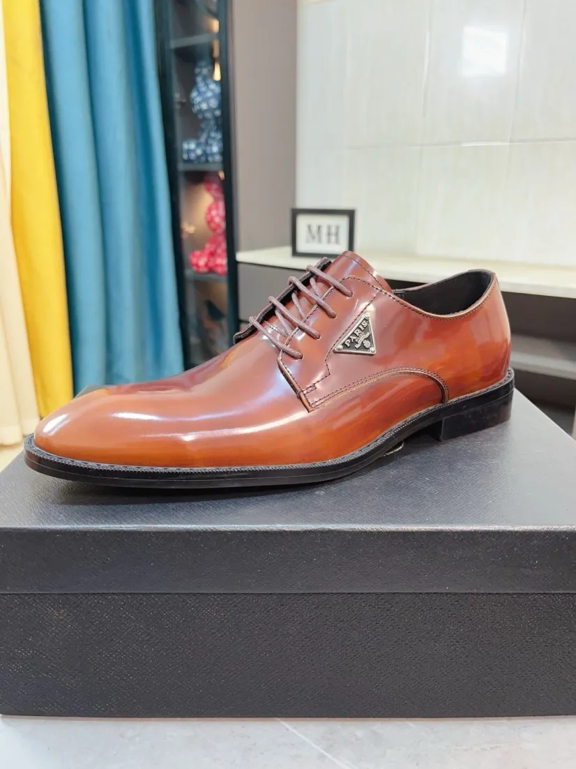 Men's shoes 💰560🌹🌹[Prada leather shoes] Top purchasing agency Original imported Italian custom-made cowhide leather surface, ➕Fully imported water-dyed breathable cowhide lining, original factory special molded sole, super comfortable, size: 38-44